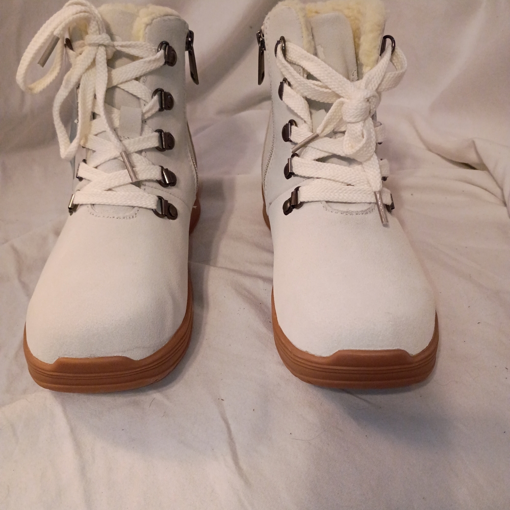 Propet Cream Ankle Boots with Brown Soles